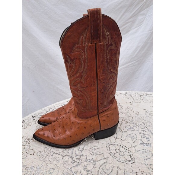 Vtg Mens Durango Cowboy Boots Western Tan Leather Ostrich SW1535 8 1/2 EE Mex main image 6